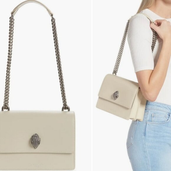 Kurt Geiger Leather Shoreditch Flap Cnvrtbl Corssbody Bag in Bone w/Mirror NWT - Picture 4 of 9